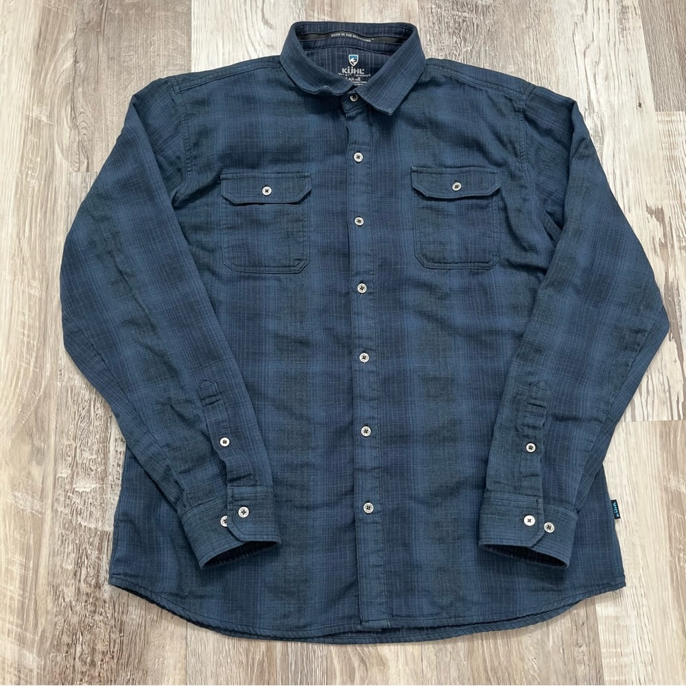 Kuhl Mens Flannel Size Large Navy Blue Outdoors  Camping Casual